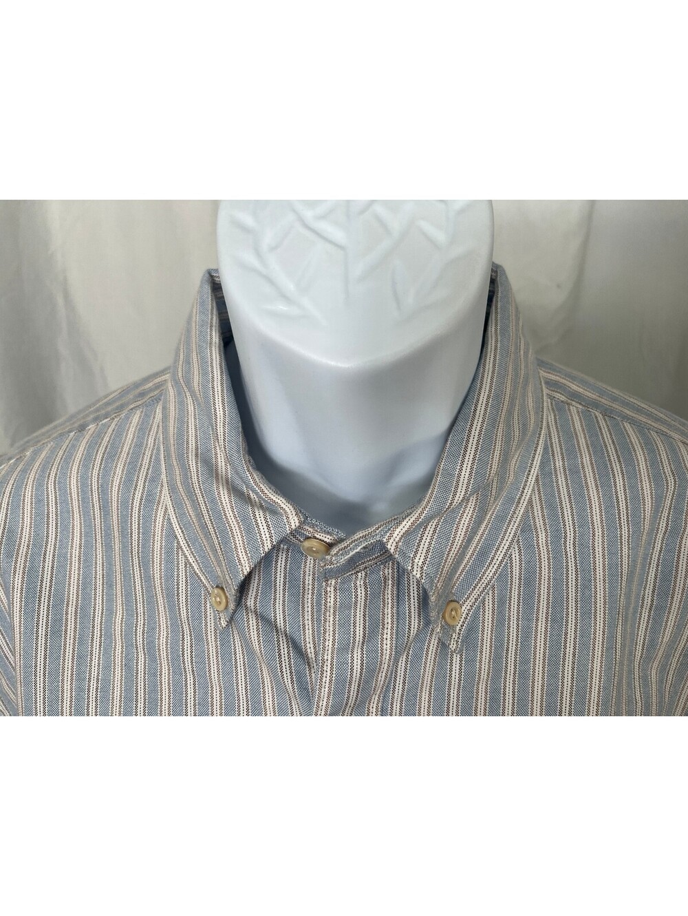 Guideboat Co Organic Oxford Men's Blue White Khaki Striped l/s Shirt Large L